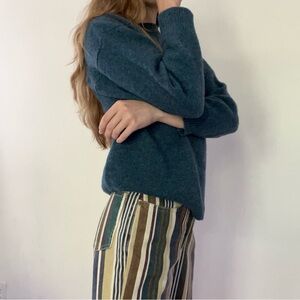 80s/90s Vintage, Steel Blue Wool Crewneck Sweater.